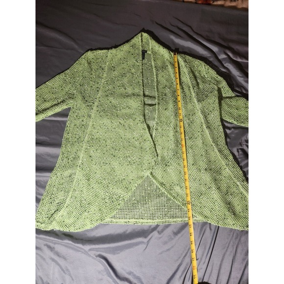 Katie‎ Todd Sheer Kimono Top Womans L  Geometric Green Long Sleeve Open Front - Picture 3 of 6